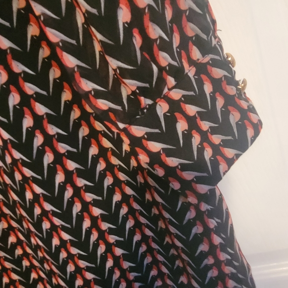 Max C London Long sleeve dress size S Abstract bird design with long black bow - Picture 3 of 14